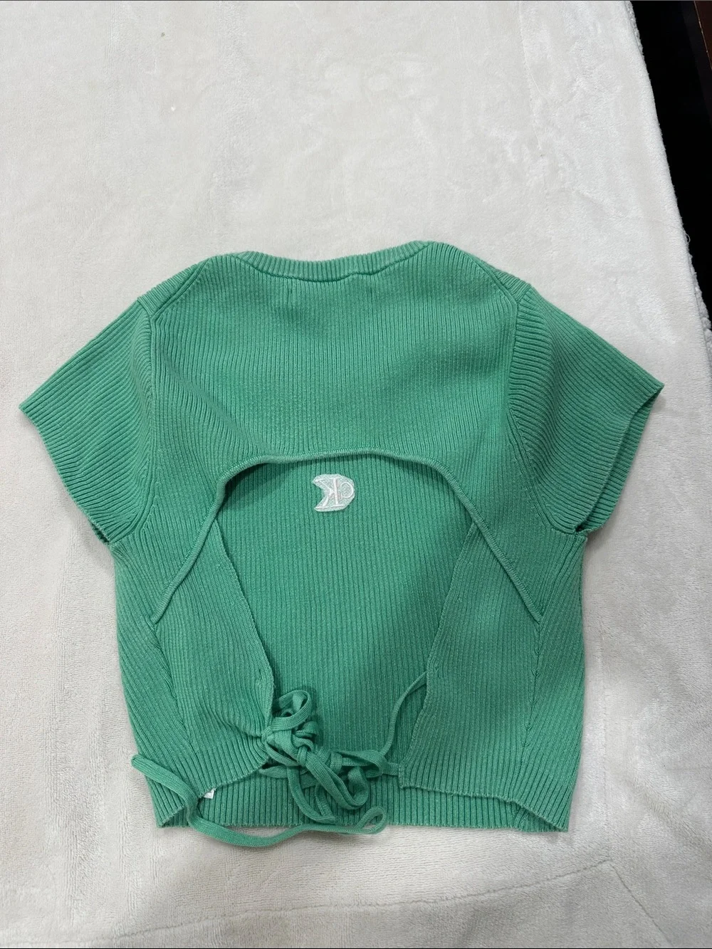 Calvin Klein Green Ribbed Short Sleeve Knit Top with CK Logo